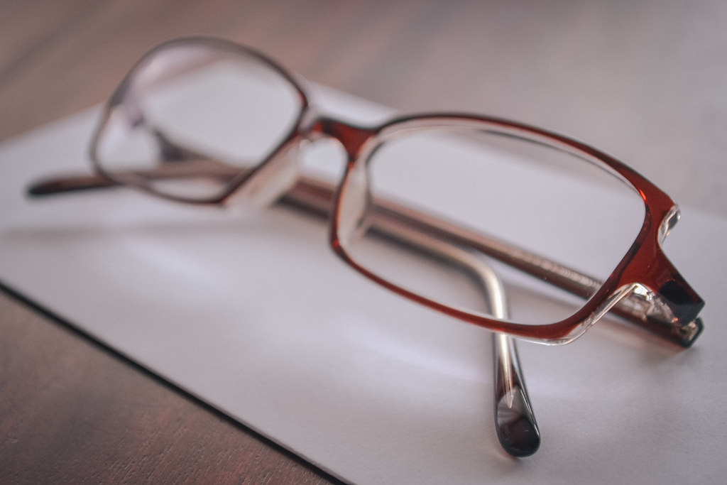 High-prescription eyeglasses lenses close up